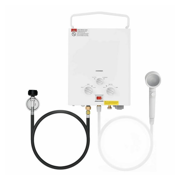 Portable Propane Water Heater, 5L Tankless Outdoor Heater, 34000 BTU 1.32 GPM, RV Camping Shower, with Regulator & Kit