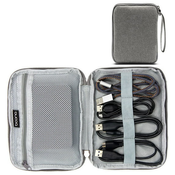 STRANDCHIC Shockproof Electronics Organizer Case, Portable Grey Travel Storage Bag, Rectangular Tech Accessories Holder, 1 Set