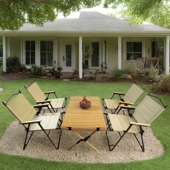 Portable Psychology Dining - 1 Table & 4 Chairs, Natural, Mindful Eating With Canvas Seat Versatile For Road Trips And Picnics