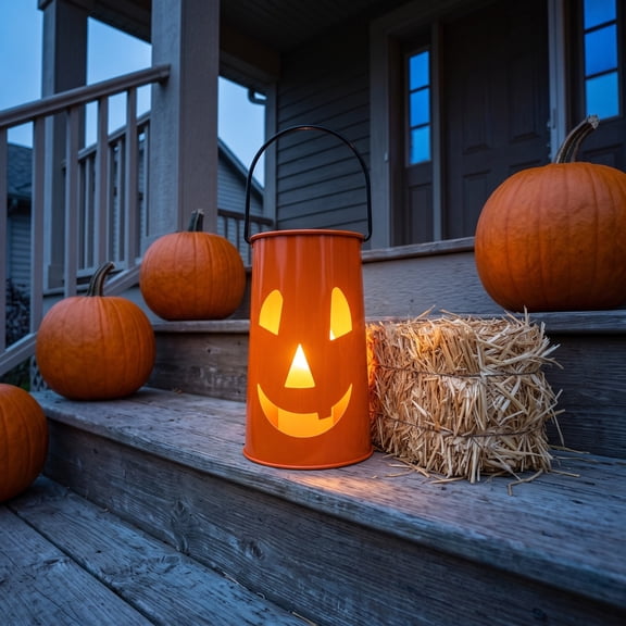 Portable Pumpkin Lantern, Decorative Metal Halloween Party Prop for Venue Lighting & Festive Indoor Atmosphere