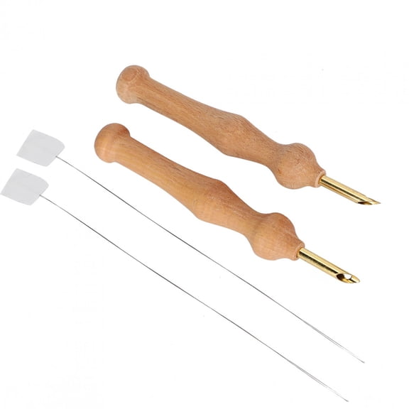 Portable Punch Needle Knitting Embroidery Pen Wooden Handle with Threader for Sewing Felting DIY Craft