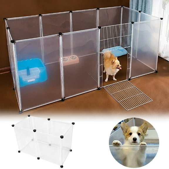 Portable Puppy Playpen, 6-Panel Expandable Indoor Outdoor Pet Fence for Small Animals like Rabbits, Guinea Pigs & Kittens, Durable Exercise Pen with Transparent Panels & Door