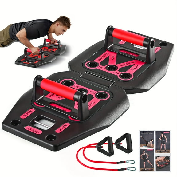Portable Push-up Board with Resistance Bands for Full Body Workouts - Compact Space Saving Fitness Equipment and Strength Training Tools Ideal for Home Travel and Small Spaces