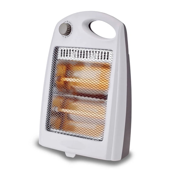 Portable Quartz Space Heater, White, 800W, 2 Heat Settings, Tip-Over Protection, Cool-Touch Housing