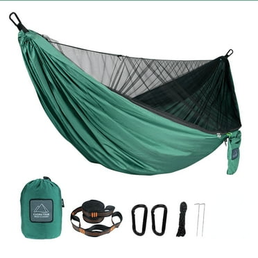 Portable Quick Setup 290*140cm Travel Outdoor Camping Hammock Hanging Sleeping Swing Bed with Mosquito Net (green)