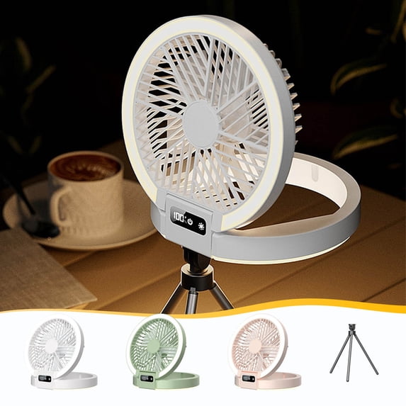 Portable Quiet Desk Fan with Light - 5 Speeds Adjustable and Strong Wind Small Fan, USB Cooling Air Circulator, Battery Powered Rechargeable Table Fan for Office, Home, Outdoor(Fan only, Green)
