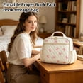 thumbnail image 1 of Portable Quilted Padded Book Storage Bag With Detachable Shoulder Strap, Cute Pink Bow Print Dustproof Bible Prayer Book Carry Case Multi Pocket Zipper Tote For Women Church Travel Daily, 1 of 6