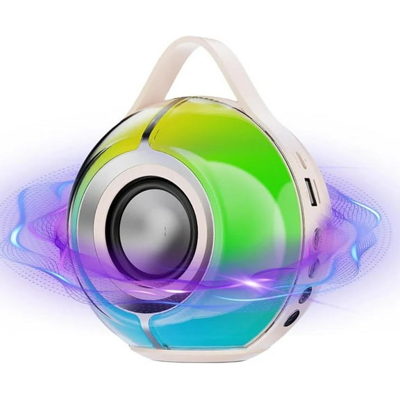 FM Radio Portable Bluetooth Speaker-Wireless Bluetooth Speaker for Outdoor with Lights Stereo Speaker with Rich Bass, TF Card Support for Home, Outdoor Party, Beach Travel(White)