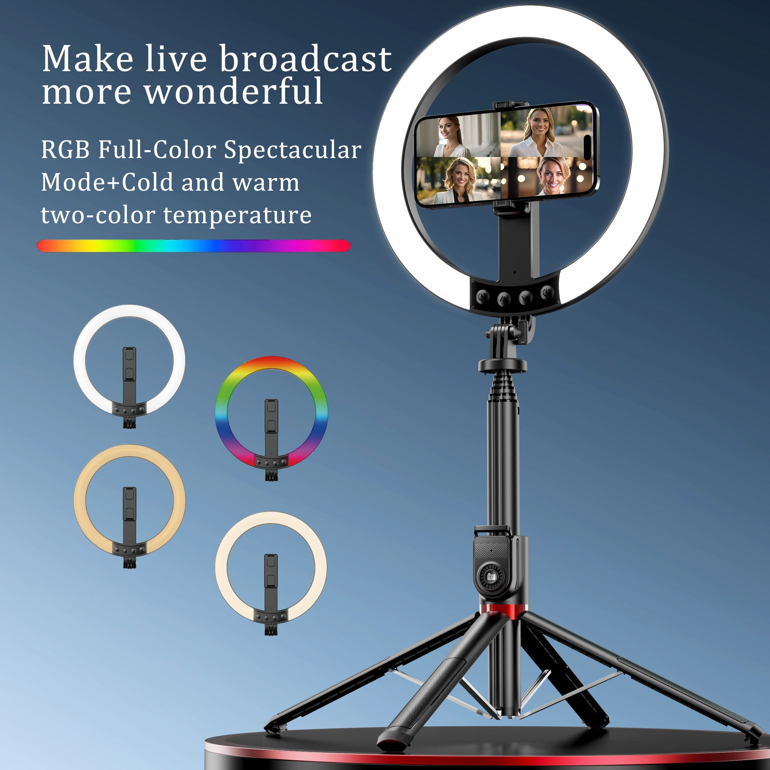 Portable RGB Ring Light with Stand, Selfie Stick, Dual Remotes & Built-in Battery for Live Streaming & Outdoor Events