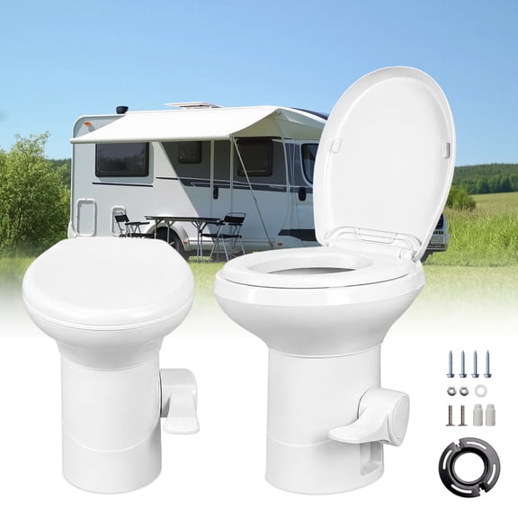 Portable RV Toilet With Pedal Flush, High Profile lightweight toilet - White
