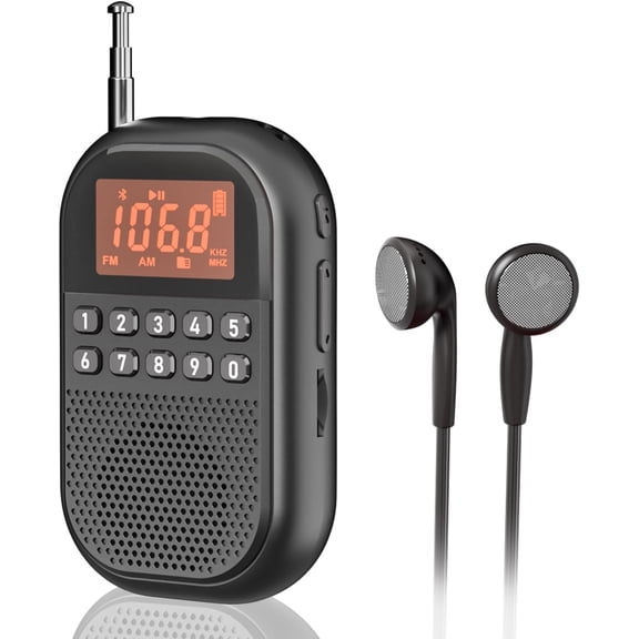 Portable Radio AM FM Bluetooth: Pocket Rechargeable 1100mAh, World Receiver with Large Speaker, Stereo Earphone, Sleep Timer, Easy to Use