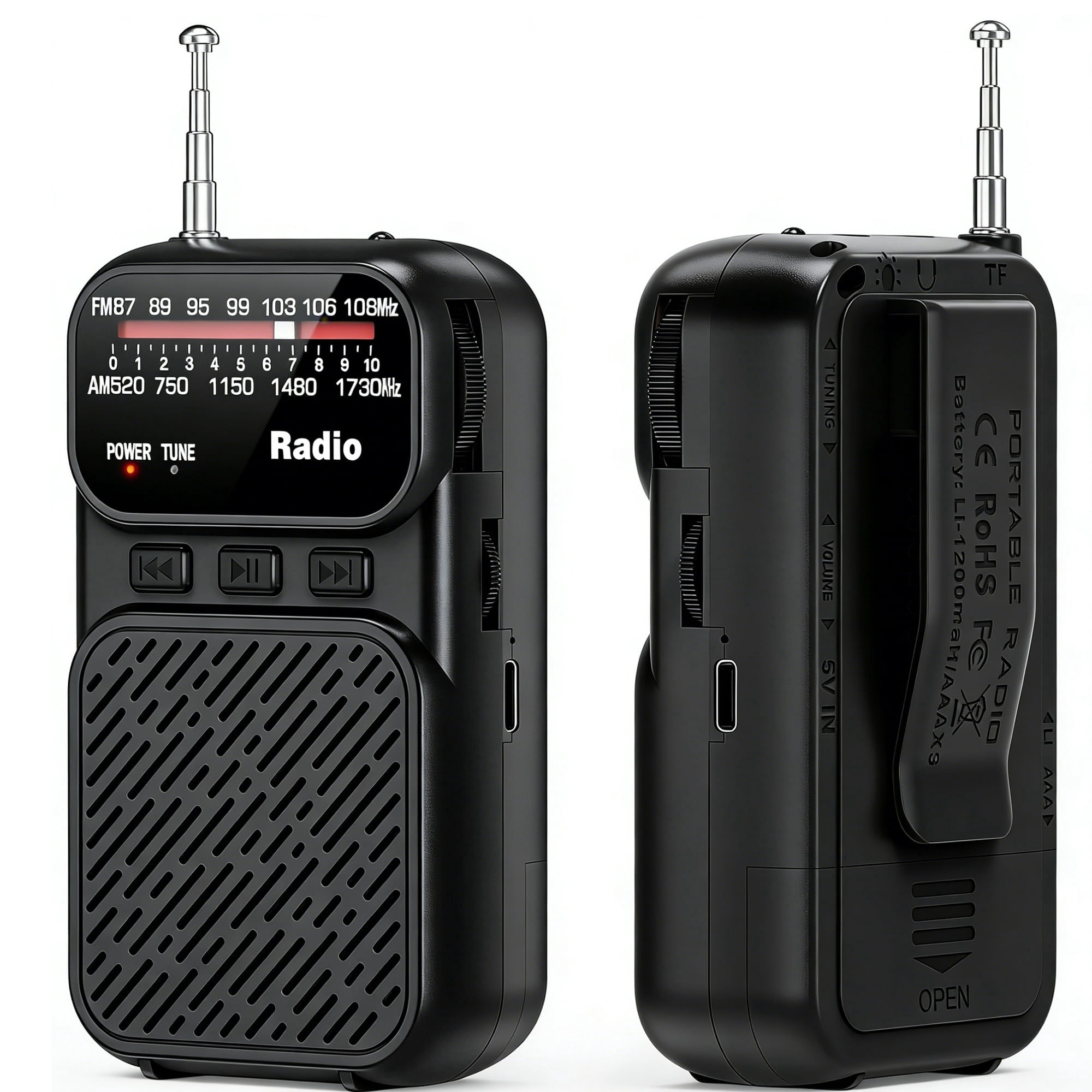 Portable Radio AM FM,Mini Tansistor Radio,Pocket Radio with Flashlight,Tuning Knob,TF Card Slot,Headphone Jack, 3AA Battery Operated or Plug in Wall,Compact Personal Radio for Gift,Family,Elder,Black