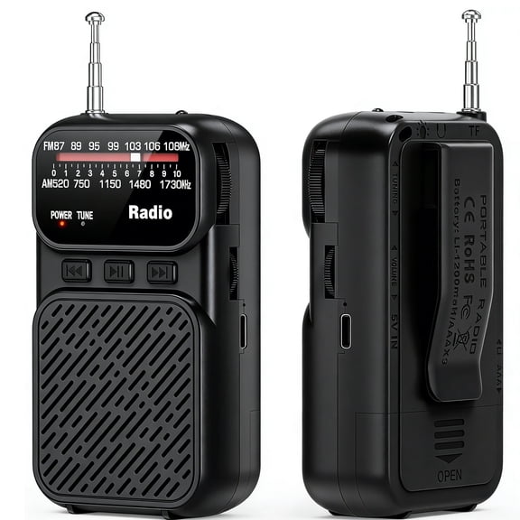 Portable Radio AM FM,Mini Tansistor Radio,Pocket Radio with Flashlight,Tuning Knob,TF Card Slot,Headphone Jack, 3AA Battery Operated or Plug in Wall,Compact Personal Radio for Gift,Family,Elder,Black