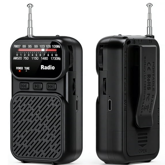 Portable Radio AM FM,Mini Tansistor Radio,Pocket Radio with Flashlight,Tuning Knob,TF Card Slot,Headphone Jack, 3AA Battery Operated or Plug in Wall,Compact Personal Radio for Gift,Family,Elder,Black