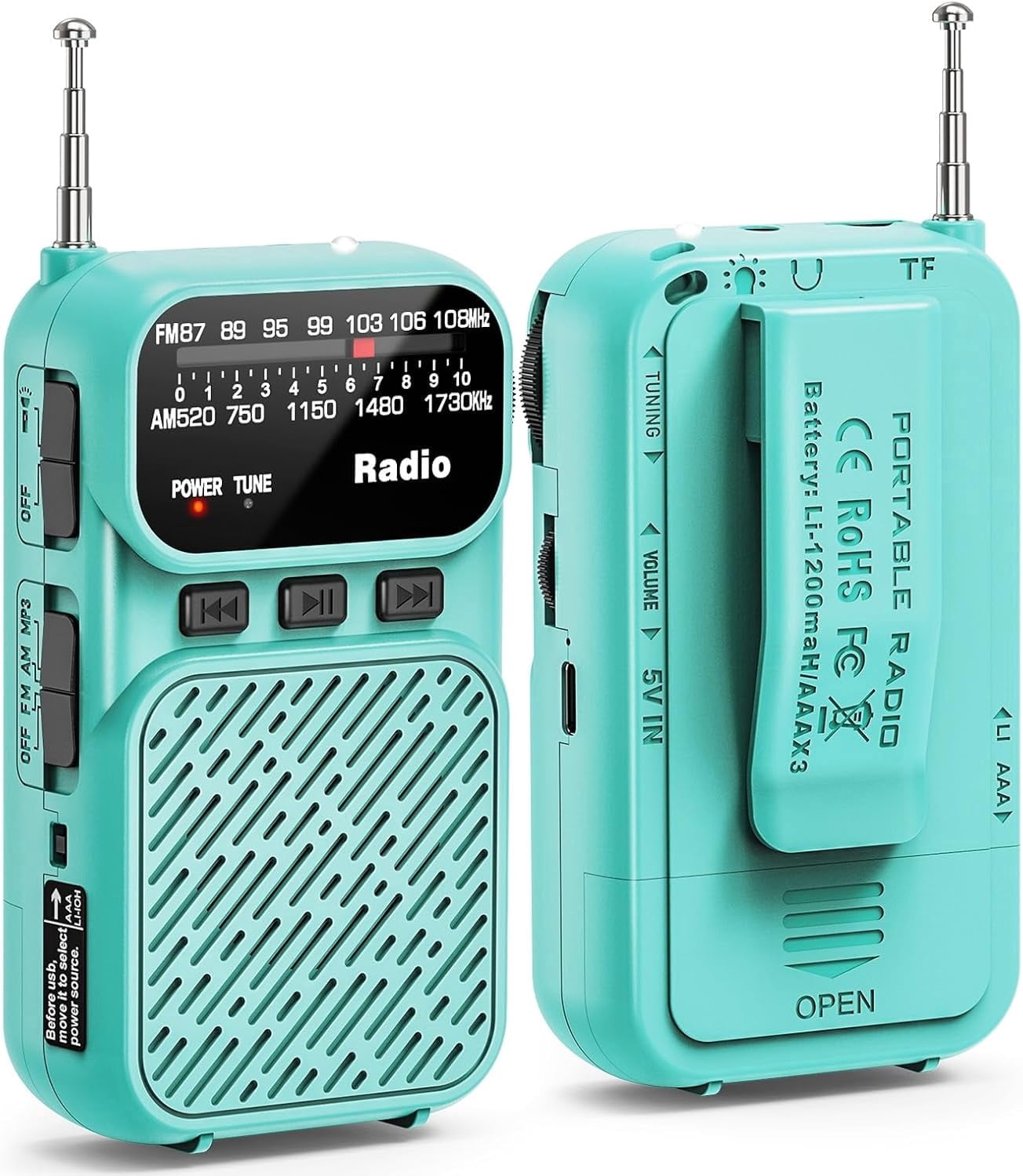 Portable Radio AM FM,Mini Tansistor Radio,Pocket Radio with Flashlight,Tuning Knob,TF Card Slot,Headphone Jack, 3AA Battery Operated or Plug in Wall,Compact Personal Radio for Gift,Family,Elder,Blue