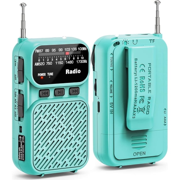 Portable Radio AM FM,Mini Tansistor Radio,Pocket Radio with Flashlight,Tuning Knob,TF Card Slot,Headphone Jack, 3AA Battery Operated or Plug in Wall,Compact Personal Radio for Gift,Family,Elder,Blue