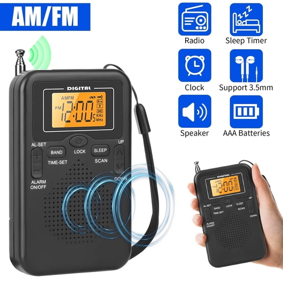 Portable Radio AM FM, Pocket Transistor Radio with LCD Screen, Headphone 3.5mm Jack, 2AA Battery Operated, Large Speaker, Easy to Use, Compact Design Radio for Home, Emergency, Gift for Family, Elder