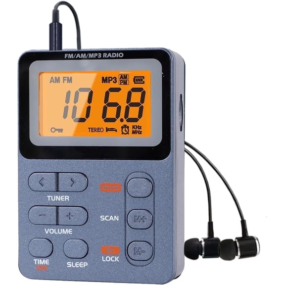 Portable Radio AM FM, Rechargeable Digital Pocket Radio,Transistor Radio with Large LCD Screen, MP3, Stereo Earphone, 3.5mm Headphone Jack, TF Card Socket, Walkmans Radio for Jogging/Gym/Camping