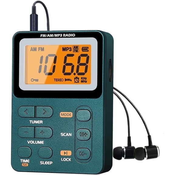 Portable Radio AM FM, Rechargeable Digital Pocket Radio,Transistor Radio with Large LCD Screen, MP3, Stereo Earphone, 3.5mm Headphone Jack, TF Card Socket, Walkmans Radio for Jogging/Gym/Camping