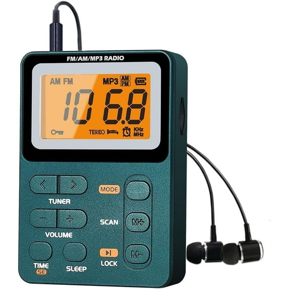 Portable Radio AM FM, Rechargeable Digital Pocket Radio,Transistor Radio with Large LCD Screen, MP3, Stereo Earphone, 3.5mm Headphone Jack, TF Card Socket, Walkmans Radio for Jogging/Gym/Camping