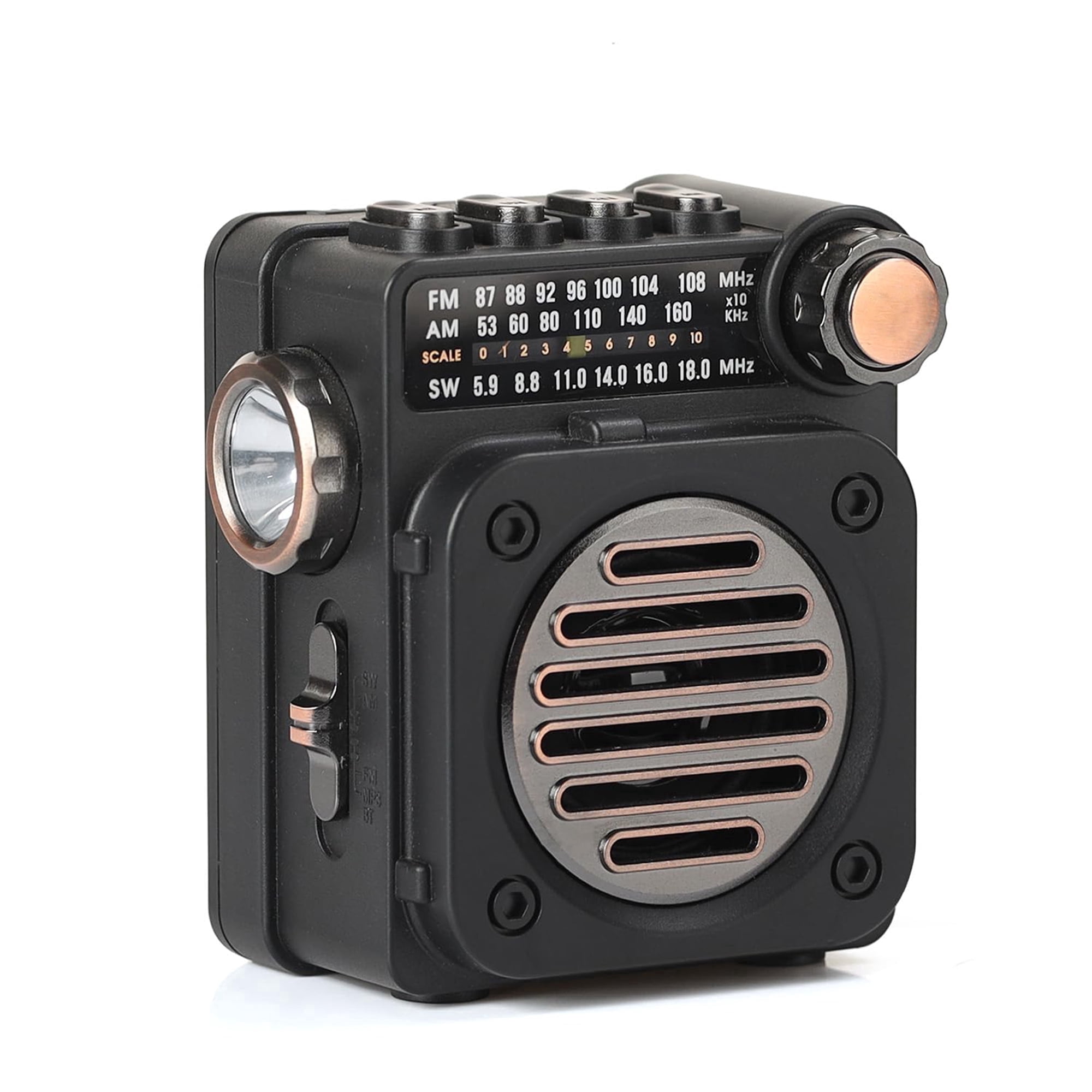 Portable Radio FM AM SW, Bluetooth Retro Radio, Handheld Transistor Radio with Bright Torch Light, Analog Tuning Knob, Vintage Decor Radio Support TF Card, USB Charging, Gifts for Friends Family