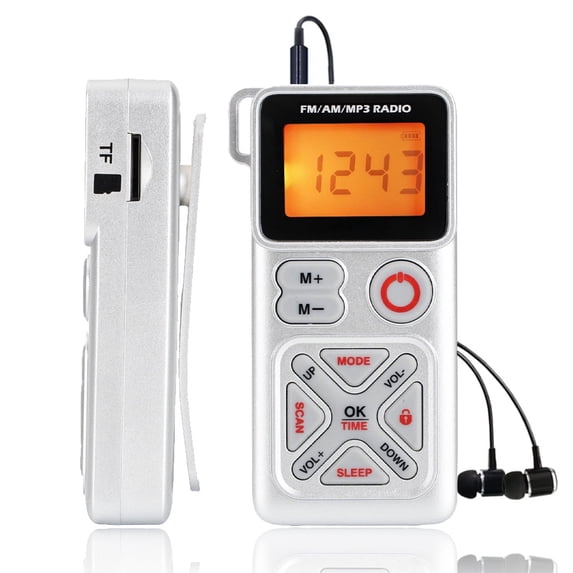Portable Radio, LC-dolida FM/AM/MP3 Mini Sport Radio with LCD Display, Earphones, Rechargeable Battery, Strong Signal, High Sensitivity, Compact and Lightweight for Jogging, Walking, Outdoor (Silver)