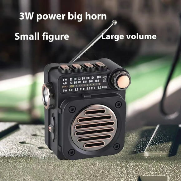 Portable Radio Receiver with Built-in Speaker, FM Radio Pocket, FM Software, Wireless Bluetooth Music Player with LED Flashlight