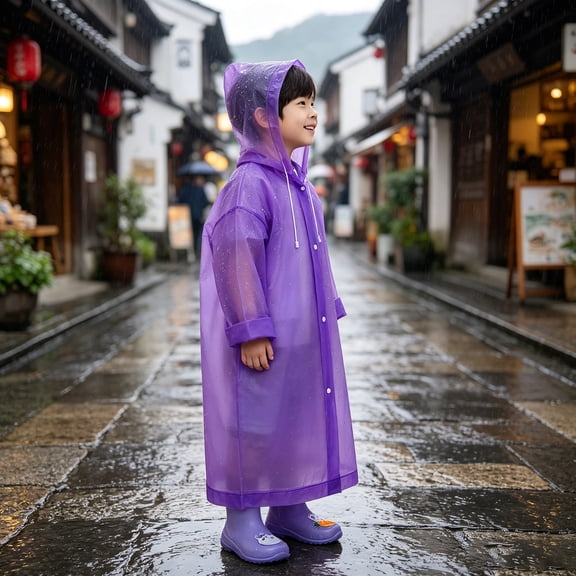 Portable Rain Cape, Waterproof Reusable Transparent Raincoat with Extended Bottom Hem, Loose Fit Hooded Rain Poncho Jacket for Playground Trips Camping Hiking Rainy Weather