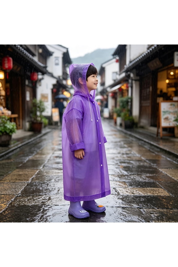 Portable Rain Cape, Waterproof Reusable Transparent Raincoat with Extended Bottom Hem, Loose Fit Hooded Rain Poncho Jacket for Playground Trips Camping Hiking Rainy Weather