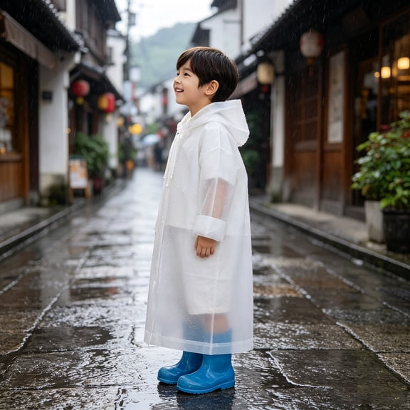 Portable Rain Cape, Waterproof Reusable Transparent Raincoat with Extended Bottom Hem, Loose Fit Hooded Rain Poncho Jacket for Playground Trips Camping Hiking Rainy Weather