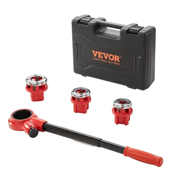 Portable Ratcheting Pipe Threader Kit with 3 NPT Dies (1/2", 3/4", 1") for Iron, Copper, Aluminum Pipes, Includes Storage Case