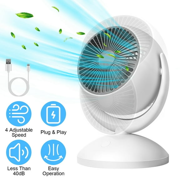Portable Rechargeable Air Circulator Desk Fan  Automatic Rotation 4 Speeds Desktop Oscillating Fan