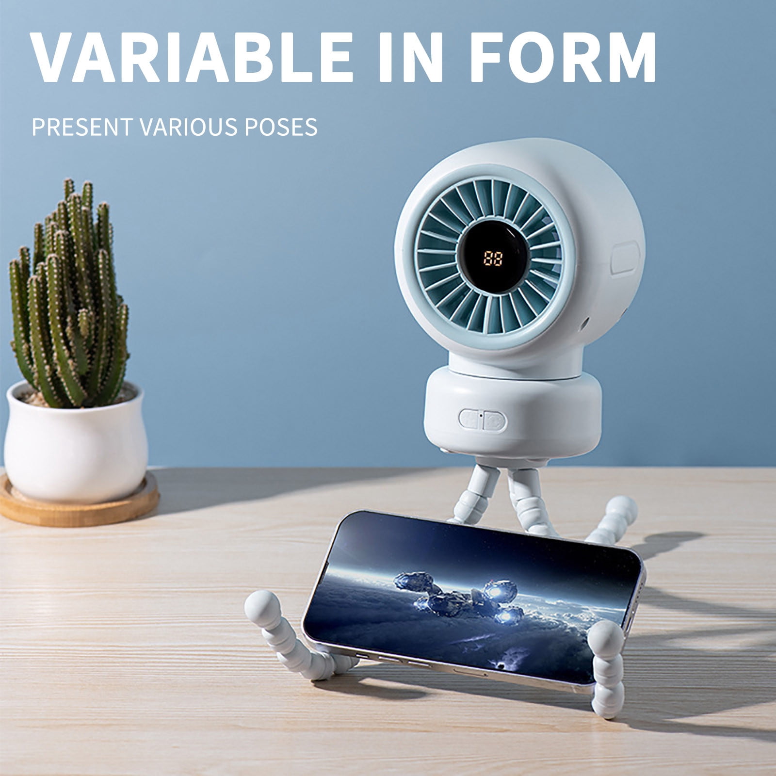 Portable Rechargeable Auto Oscillating Clip Fan, Flexible Tripod Stroller Fan Digital Display Quiet 3 Speed Cooling Fan, for Car Seat Camping Travel Stroller Crib and Outdoor, 12.8in, A
