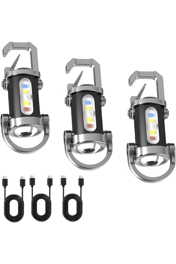 Portable Rechargeable Bright Keychain Flashlight Mini EDC 1200 Lumens Compact Light with 7 Modes Type-C Multifunctional Torch Waterproof Alloy for Camping Hiking Outdoor Use Black(5pcs)