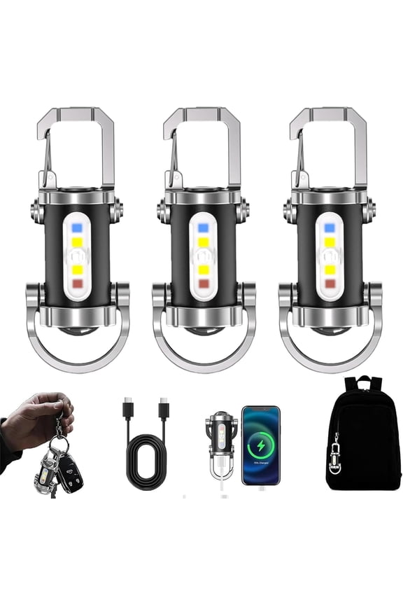 Portable Rechargeable Bright Keychain Flashlight Phone Charger, 1200 Lumens Waterproof Mini EDC Compact Keychains Flashlight, LED USB Torch Light with 7 Modes Type-C for Outdoor Camping