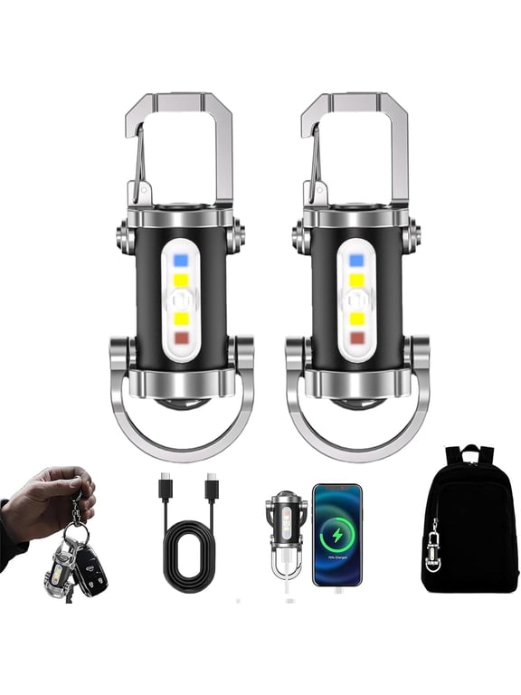 Portable Rechargeable Bright Keychain Flashlight Phone Charger, 1200 Lumens Waterproof Mini EDC Compact Keychains Flashlight, LED USB Torch Light with 7 Modes Type-C for Outdoor Camping