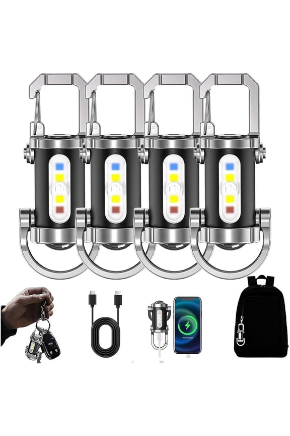 Portable Rechargeable Bright Keychain Flashlight Phone Charger, 1200 Lumens Waterproof Mini EDC Compact Keychains Flashlight, LED USB Torch Light with 7 Modes Type-C for Outdoor Camping