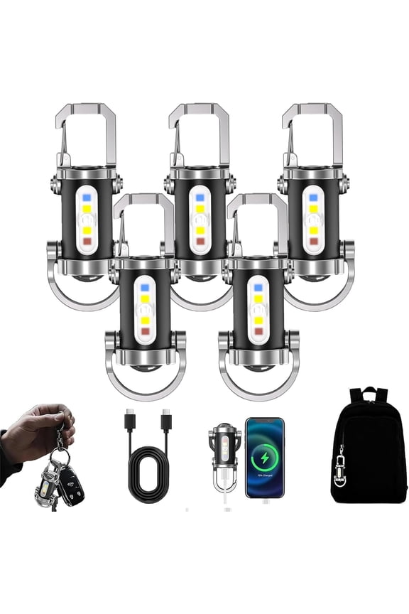 Portable Rechargeable Bright Keychain Flashlight Phone Charger, 1200 Lumens Waterproof Mini EDC Compact Keychains Flashlight, LED USB Torch Light with 7 Modes Type-C for Outdoor Camping