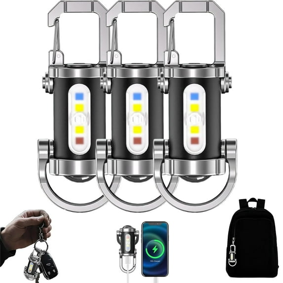 Portable Rechargeable Bright Keychain Flashlight Phone Charger, 1200lm Keychain Flashlights, USB Rechargeable, 7 Lighting Modes, Waterproof Design for Camping Hiking Outdoor Activities