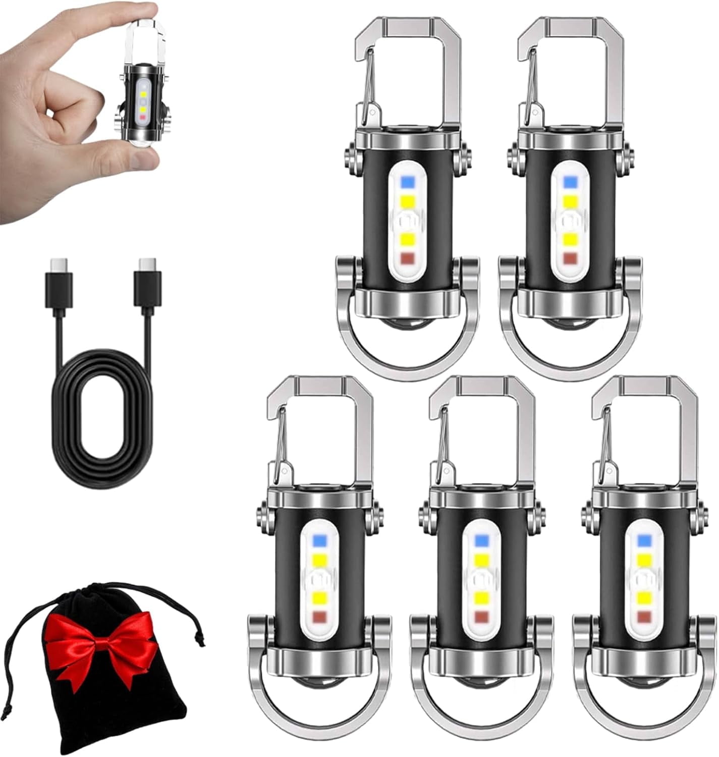 Portable Rechargeable Bright Keychain Flashlight Phone Charger, 2025 New Keychain LED Flashlight Rechargeable, 1200 Lumens Waterproof Mini Edc Compact Keychains Flashlight, 7 Modes Type-C (5)