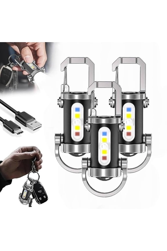 Portable Rechargeable Bright Keychain Flashlight Phone Charger, Mini Keychain Flashlight, 7 Lighting Modes, 1200 Lumens EDC Waterproof Keychains Flashlight(3pcs)