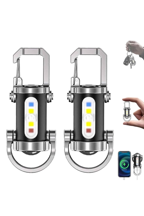 Portable Rechargeable Bright Keychain Flashlight Phone Charger, Mini Keychain Flashlight, 7 Lighting Modes, 1200 Lumens EDC Waterproof Keychains Flashlight