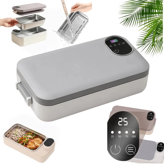 Portable Rechargeable Electric Lunch Box, Cordless Stainless Steel Food Warmer with Smart Timer, Temperature Display & Leak‑Proof Lid for Work and Travel