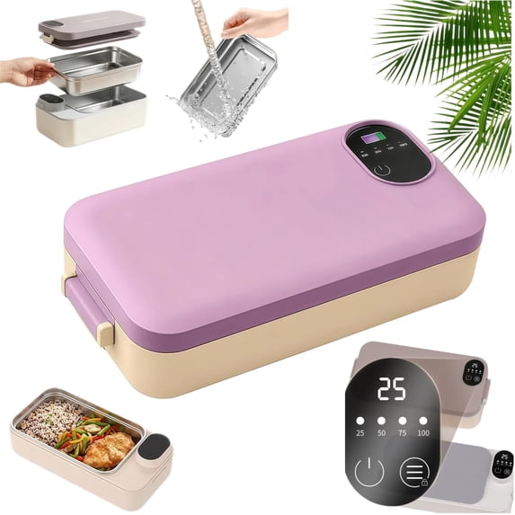 Portable Rechargeable Electric Lunch Box, Cordless Stainless Steel Food Warmer with Smart Timer, Temperature Display & Leak‑Proof Lid for Work and Travel