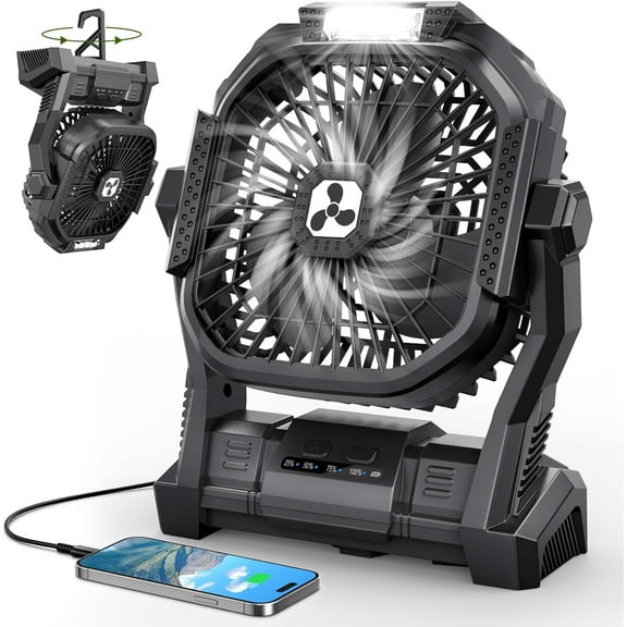 Portable Rechargeable Fan, 20000mAh Cordless Battery Powered Camping Tent Fans with LED Lantern, Small USB C Operated Outdoor Ventilador for Travel Camp Fishing Picnic Beach Office Home Essentials