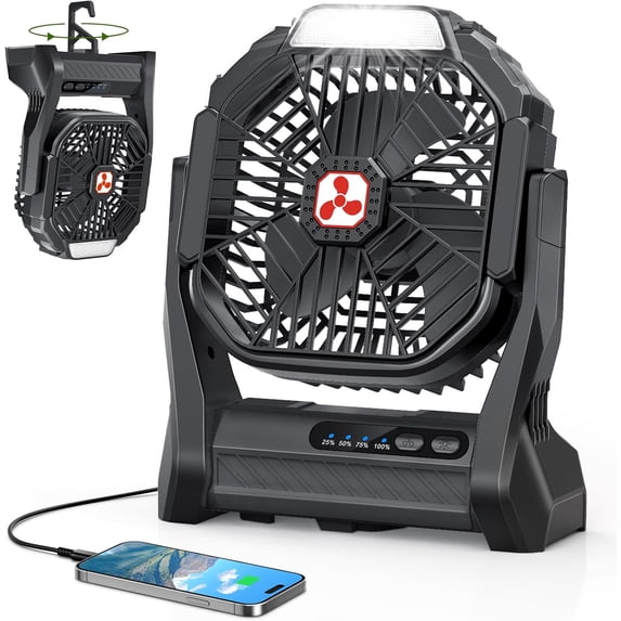 Portable Rechargeable Fan, 20000mAh Cordless Battery Powered Camping Tent Fans with LED Lantern, Small USB C Operated Outdoor Ventilador for Travel Camp Fishing Picnic Beach Office Home Essentials