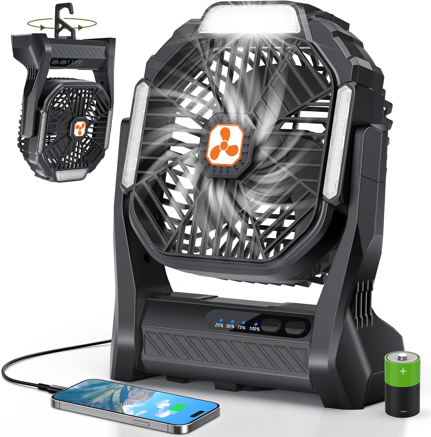 Portable Rechargeable Fan, 20000mAh Cordless Battery Powered Camping ...