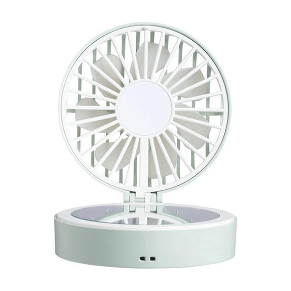 Portable Rechargeable Fan with Built in Makeup Mirror for Desk Green Handheld Mini Fan for Travel Gift