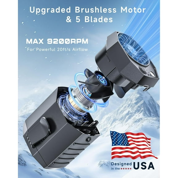 Portable Rechargeable Fan with LED Light, 25H Runtime, 4-Speed Cooling for Outdoor, Hiking, Camping