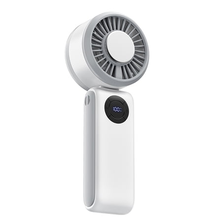 Portable Rechargeable Handheld Fan with LED Display, 5 Speeds, and Fast Cooling – Foldable Small Wind Cannon for Travel, Office & Outdoor Use-White